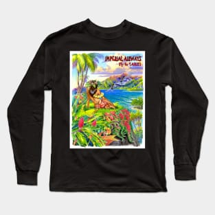 Imperial Airways Vintage Poster Print Travel and Tourism fLy to Tahiti Print Long Sleeve T-Shirt